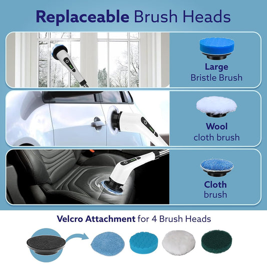Urbangears 9 in 1 Electric Spin Scrubber, Cordless Cleaning Brush for Bathroom, Kitchen, Floor, Car - 400 RPM, 90 Mins Battery, 9 Replaceable Heads, Adjustable Handle, 2 Speeds Power Scrubber